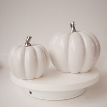 Load image into Gallery viewer, Pair of White &amp; Silver Ceramic Pumpkin Decorations 2 sizes 8.5cm - 12 cm | Autumn Decoration |
