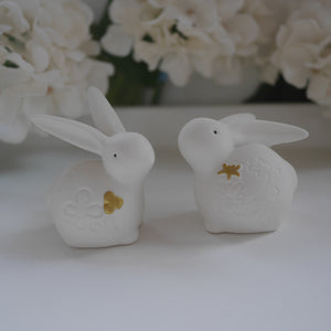 Pair of Porcelain White & Gold Bunnies | Easter Bunny | Easter Rabbit